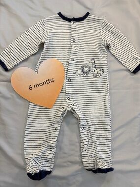 Little Me Blue and White Footies One Piece